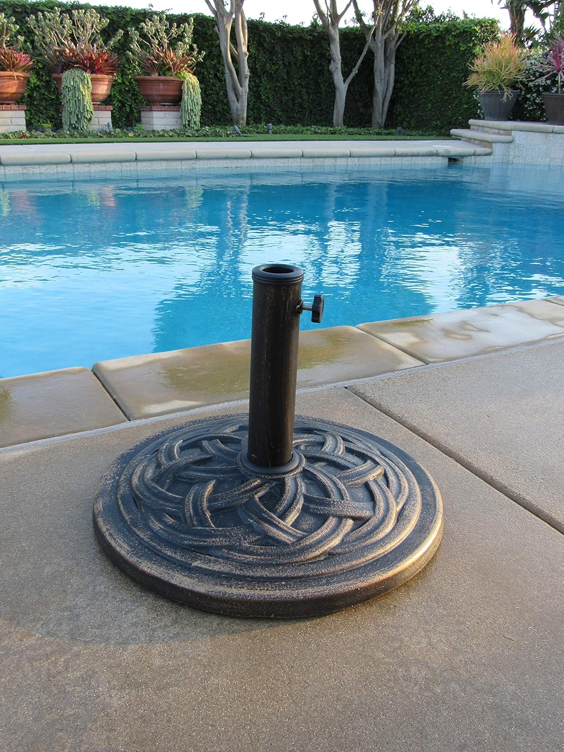 UBP18181-BR Cast Stone Umbrella Base - 18-Inch Rust-Free Composite with Bronze Powder Coating