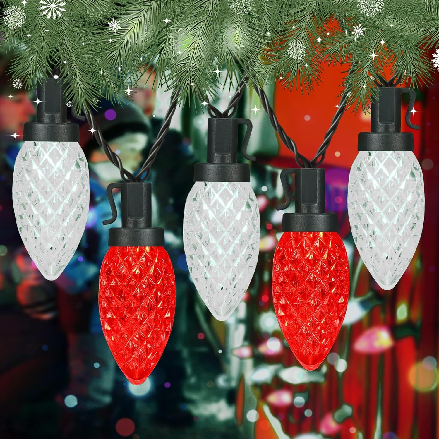 TW SHINE C9 Christmas Lights - 100 LED 66 FT Waterproof String Lights | 8 Modes Timer for Indoor & Outdoor Decor (Red and White)