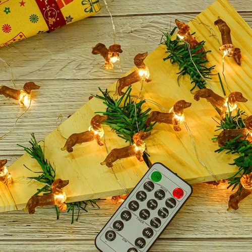 Haosonw Dachshund Dog String Lights, 10Ft 30 LEDs USB & Battery Operated Pets Theme Fairy Lights with Remote Timer Dachshund Gifts for Bedroom Wedding Birthday Party Christmas Tree Decor