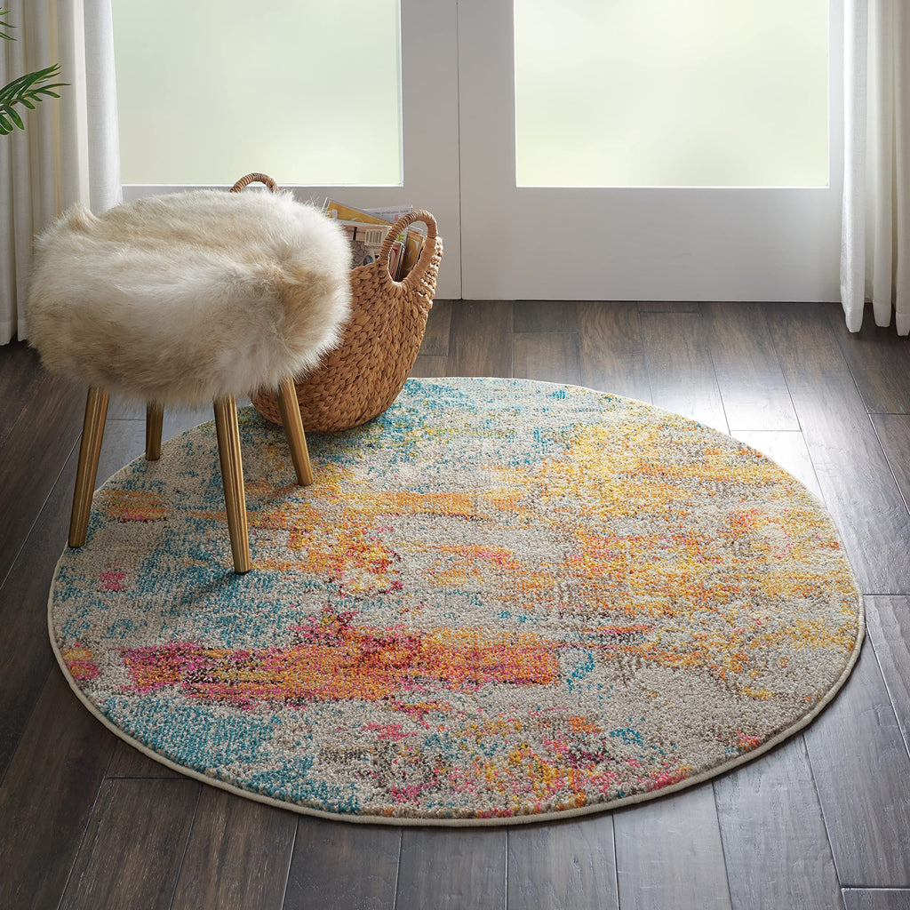 Nourison Home Celestial Sealife 5'3" x Round Area Rug - Easy Clean, Non Shedding, Bed Room, Living Room, Dining Room, Kitchen (5' x Round)