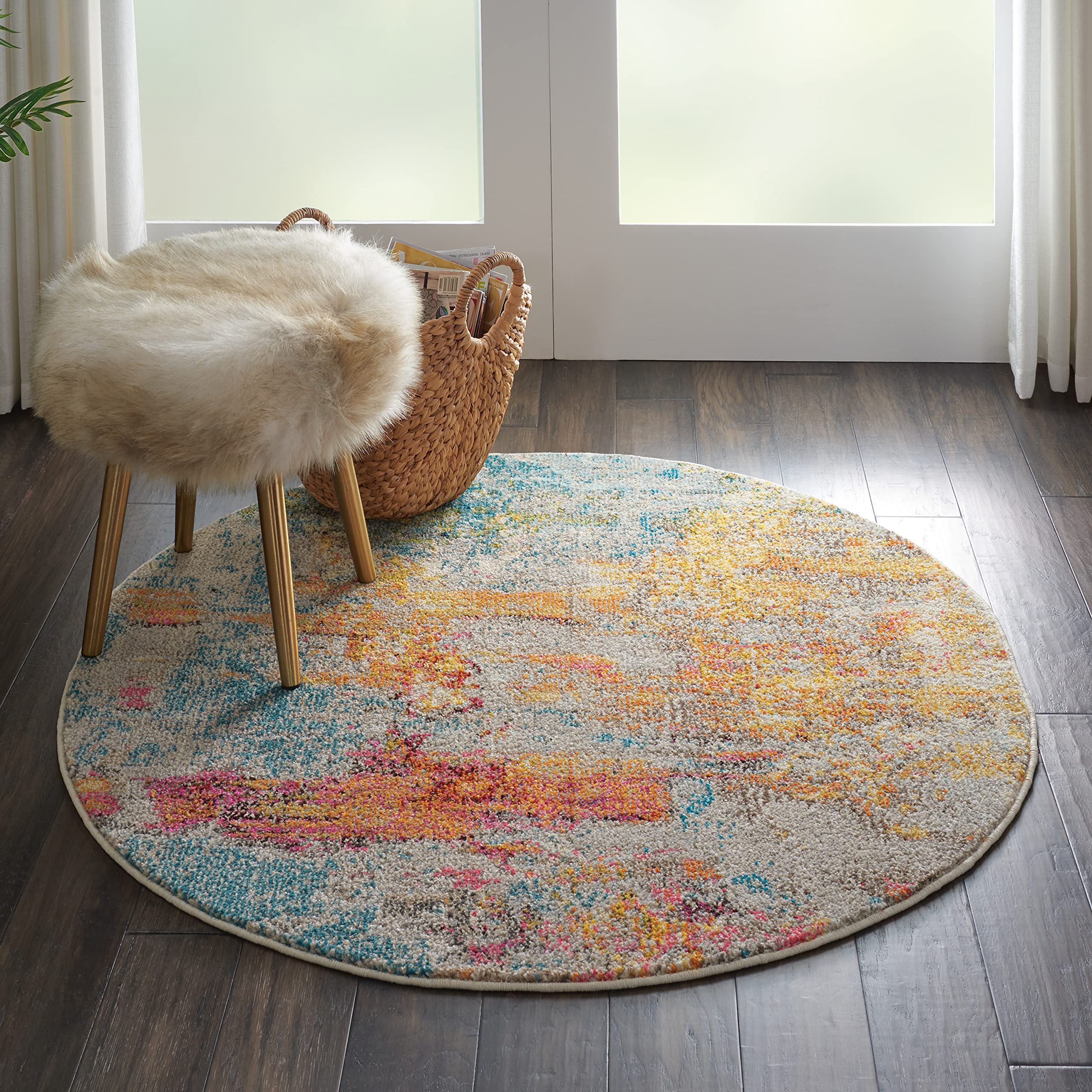 Nourison Home Celestial Sealife 5'3" x Round Area Rug - Easy Clean, Non Shedding, Bed Room, Living Room, Dining Room, Kitchen (5' x Round)