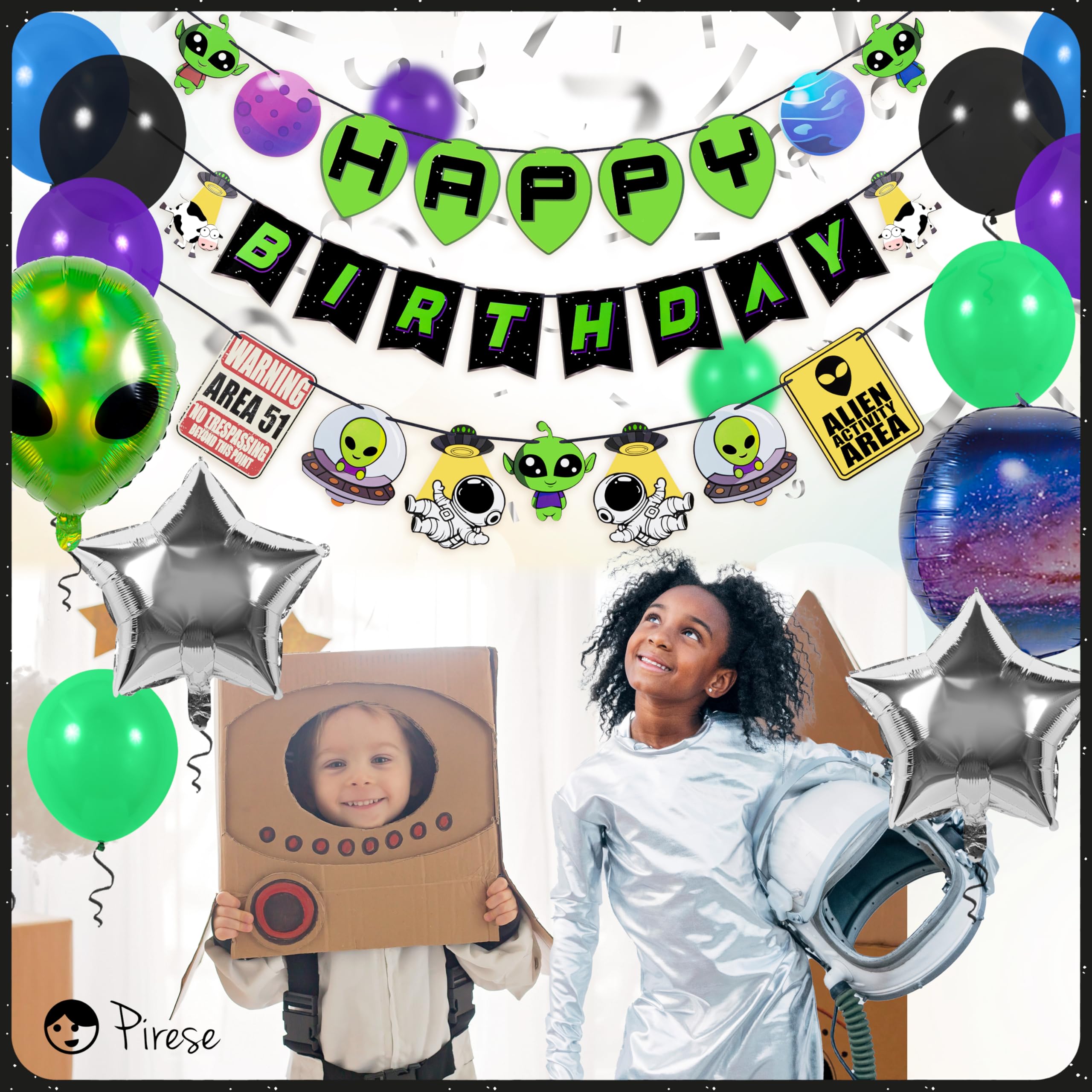 Pirese Alien Party Decorations, Alien Birthday Decorations, UFO Party Decorations | Space Birthday Decorations | Space Themed Party Decorations | Alien Birthday Banner | Alien Party Supplies | Area 51