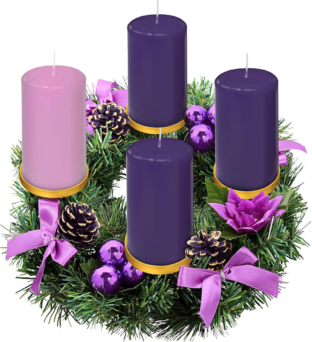 Purple Ribbon Advent Wreath Ring Candle Holder - Large Pillar Candle Stand for Christmas Decor