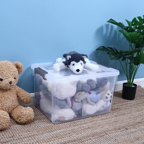 Citylife 32 QT Plastic Storage Bins - Stackable Latching Containers for Organizing Garage, Closet & Kitchen | 4-Pack