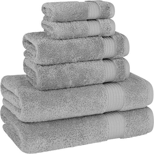 Cotton Paradise 6-Piece Towel Set - 100% Soft Absorbent Turkish Towels | Light Gray Bath & Hand Towels