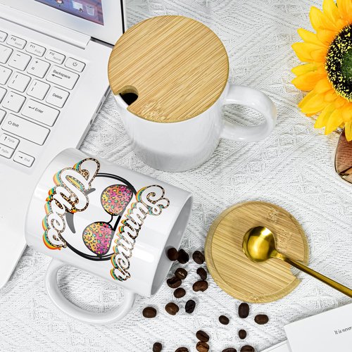 AGH 16pcs 11 oz Sublimation Mugs Blanks, White Coffee Ceramic Mugs Bulk, Plain Mug Cups for Sublimation with Bamboo Lids and Stainless Steel Spoon For Coffee, Soup, Tea, Milk, Latte
