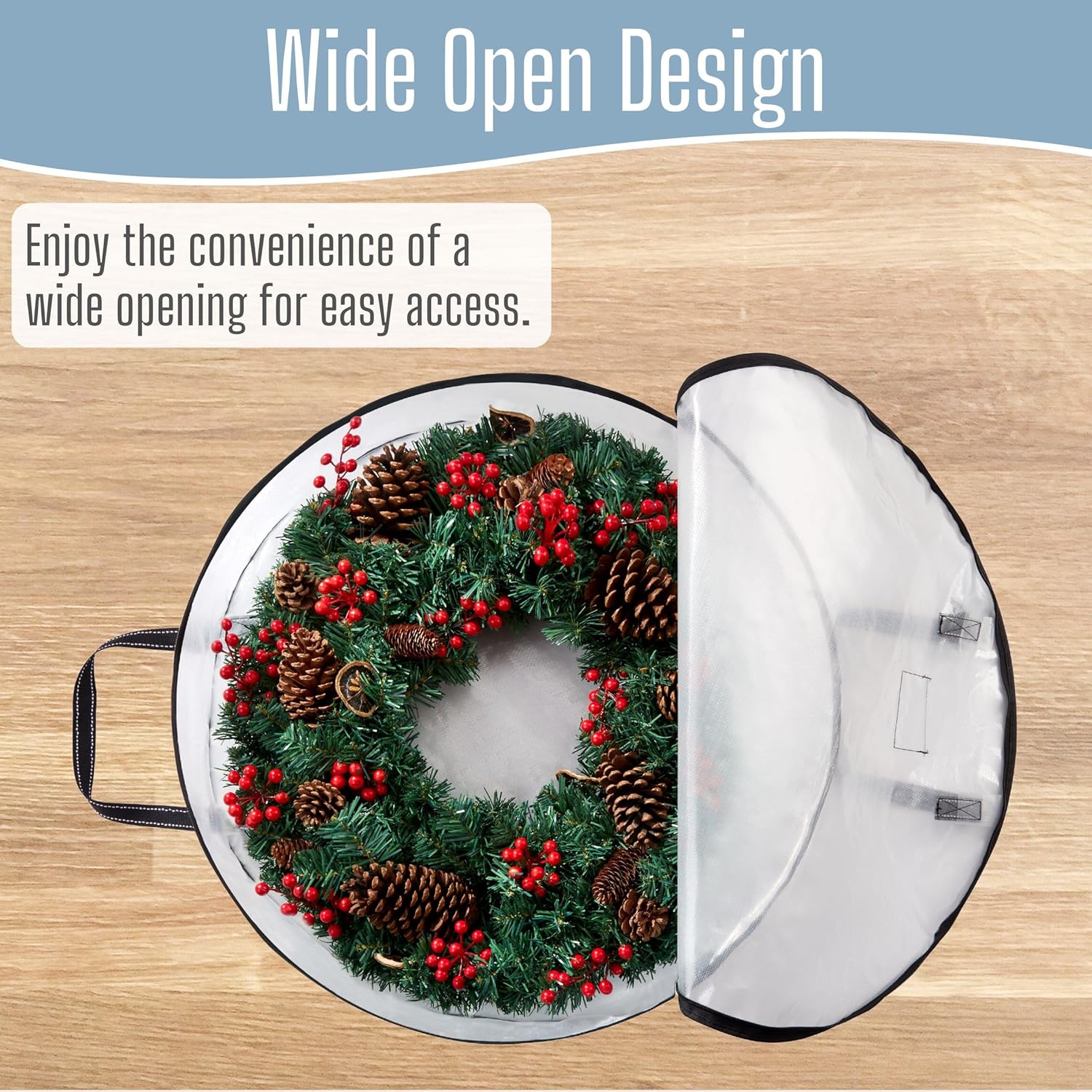 VENO Wreath Storage Container - Heavy Duty 30 Inch Clear Bag with Wall Hanging Handles | 4 Pack