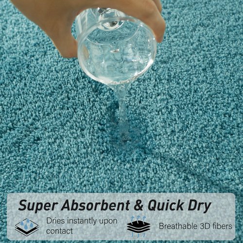 CHEZARTEMIS Luxury Quick Dry Non-Slip Bathroom Rugs【17'' x 24'' Blue】 Highly Absorbent Washable and Ultra Soft, Extra Thick Fluffy Bath Mats for Shower/Kitchen/Bathtub Floor