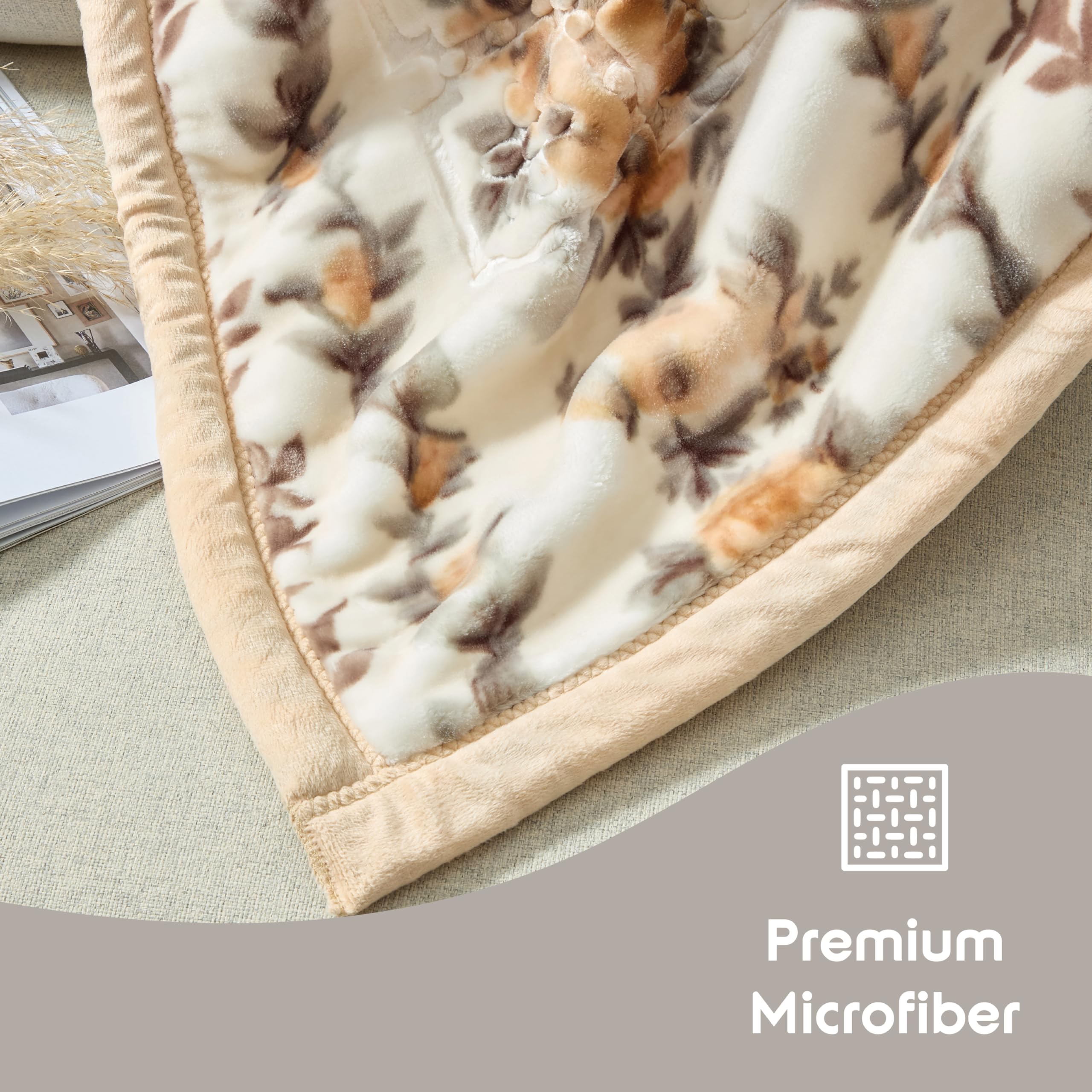 Nestl Korean Mink Blanket King Size - 12 Lbs Velvet Fleece Korean Blanket - 2 Ply Warm & Thick Winter Blanket - Wrinkle & Fade Resistant - 87 x 94 Inches (Beige)