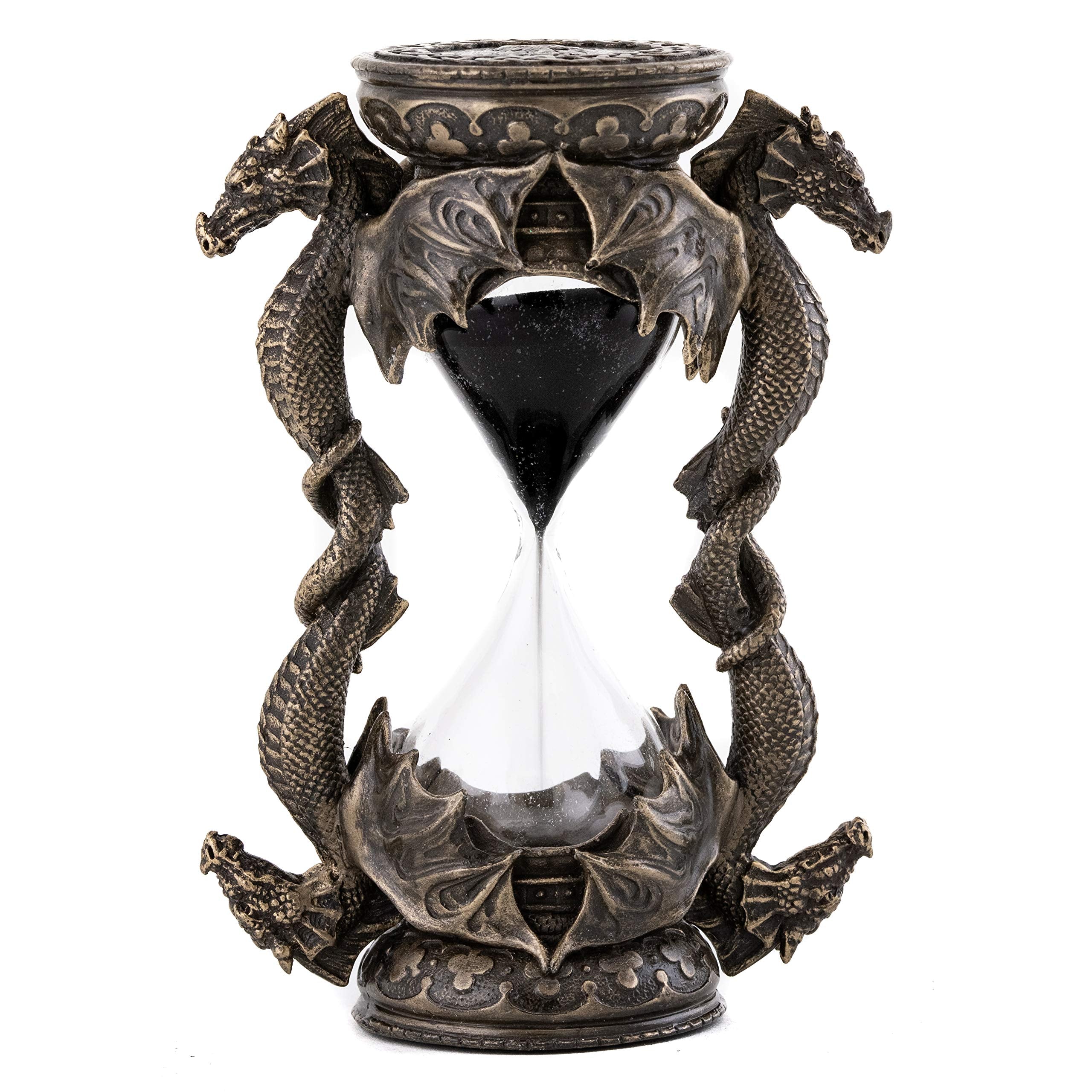 Top Collection Decorative Black Dragon Hourglass - Mythical Sand Timer in Premium Cold Cast Bronze - 5.75-Inch Collectible Medieval Celtic Clock Sculpture