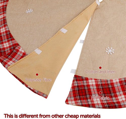 Juegoal 48-Inch Christmas Tree Skirt - Burlap Xmas Mat with Red & White Plaid Edge for Holiday Decor