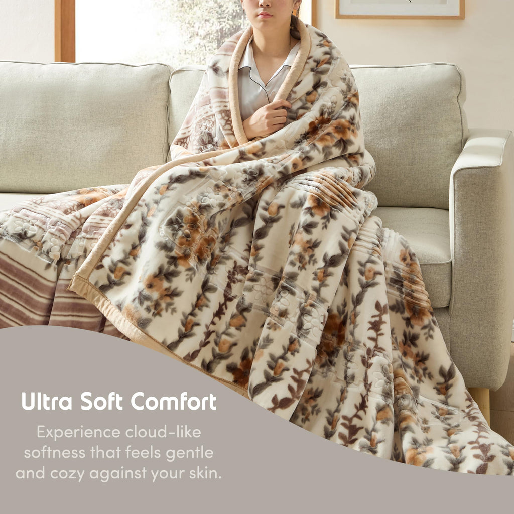 Nestl Korean Mink Blanket King Size - 12 Lbs Velvet Fleece Korean Blanket - 2 Ply Warm & Thick Winter Blanket - Wrinkle & Fade Resistant - 87 x 94 Inches (Beige)