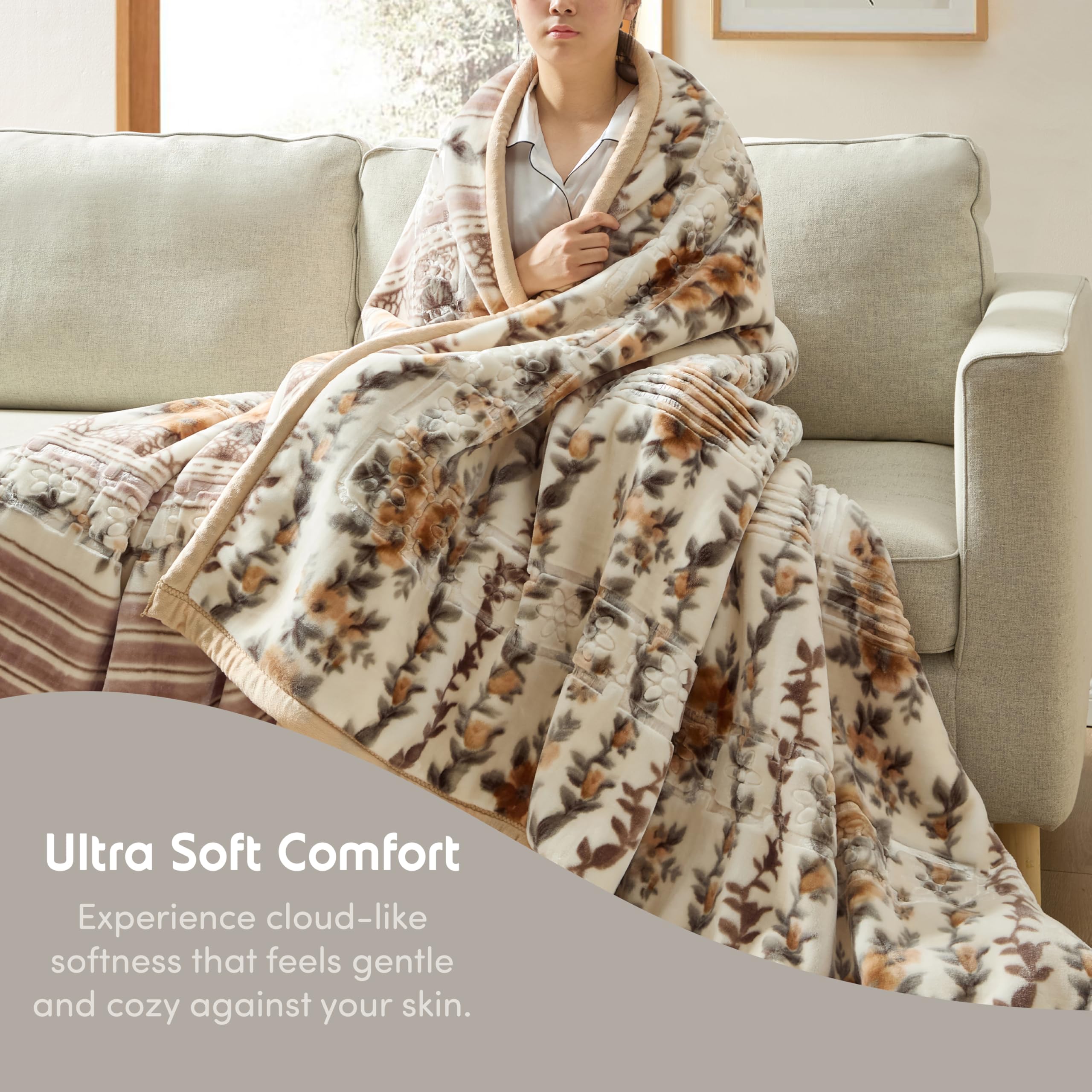 Nestl Korean Mink Blanket King Size - 12 Lbs Velvet Fleece Korean Blanket - 2 Ply Warm & Thick Winter Blanket - Wrinkle & Fade Resistant - 87 x 94 Inches (Beige)