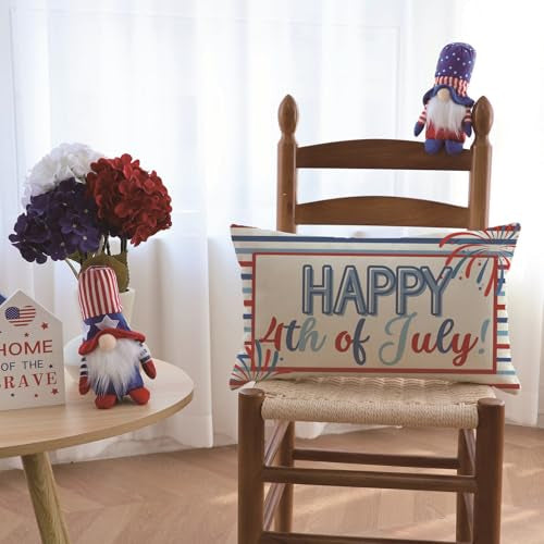 Patriotic 4th of July Throw Pillow Cover, 12x20 Inch Stripe Cushion Case