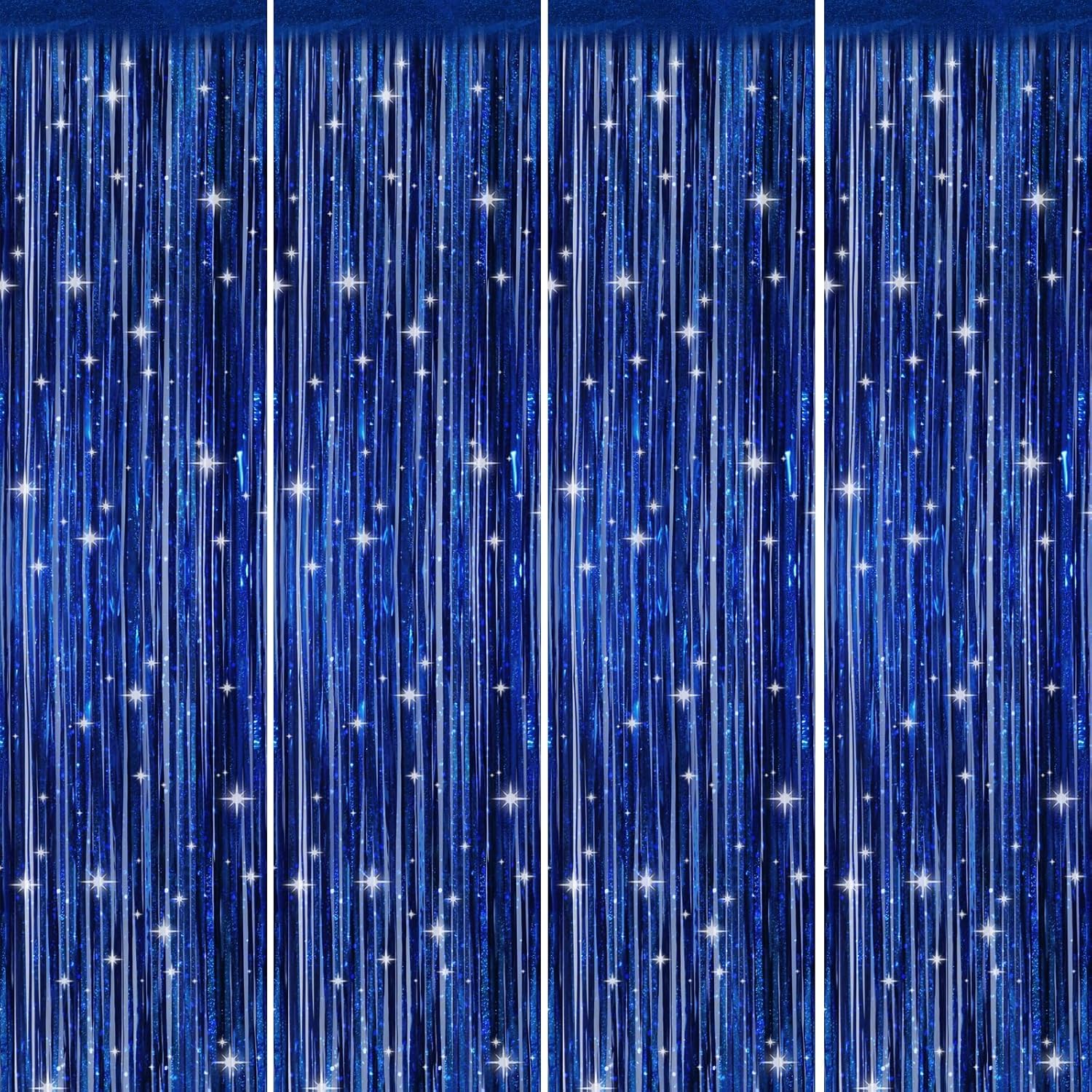 Picoway Foil Fringe Tinsel Backdrop Curtains - 4 Pack for Birthday & Bachelorette Party Decor | Blue
