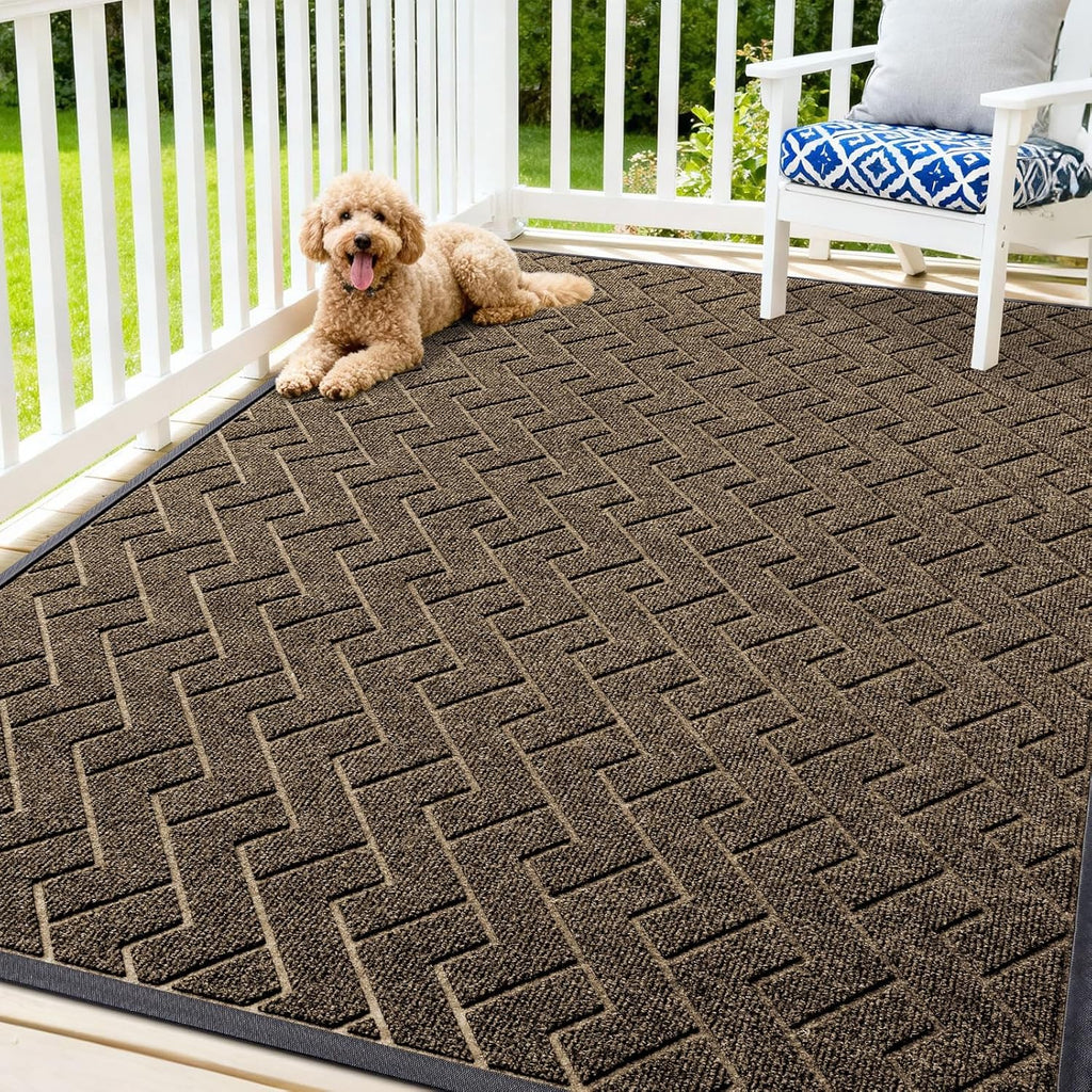 OLANLY Indoor Outdoor Front Door Mat - Waterproof All-Weather Doormat | Sturdy Rubber, Herringbone Design (Brown, 71x47)