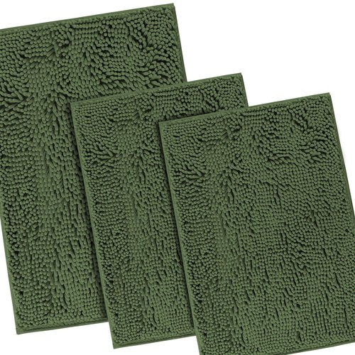 H.VERSAILTEX Luxury Chenille Loden Bathroom Rug Mat 17” x 24” Bundle 2 Pieces Bathroom Rug Mat 32" x 20" & 17" x 24" Loden