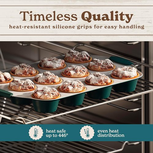 Country Kitchen Nonstick Bakeware Set - Durable & Easy Release, Sage Color, 10 Pieces