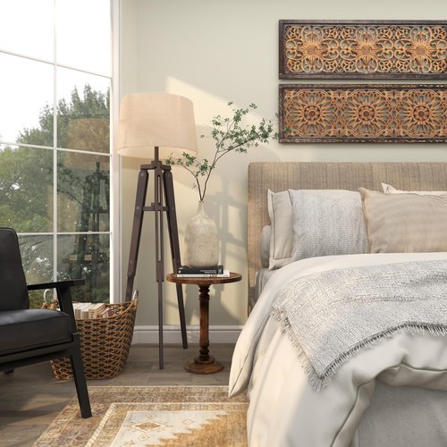 Deco 79 Mango Wood Floral Handmade Side End Accent Table Intricately Carved End Table with Turned Base, Side Table 17" x 17" x 21", Dark Brown