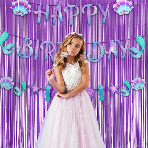 GREATRIL Purple Tinsel Fringe Party Backdrop - Perfect for Lavender & Mermaid Birthday Decor - 3.2ft X 8.2ft | 2 Packs