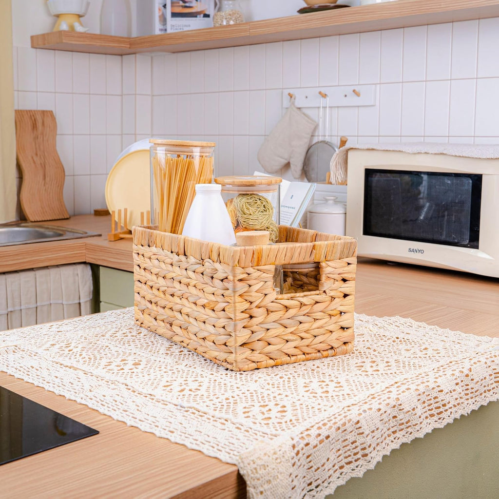 M4DECOR Water Hyacinth Storage Baskets Set of 6 - Handwoven Wicker Organizing Baskets for Shelves & Pantry
