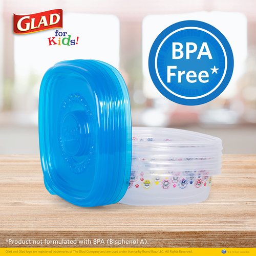 Glad for Kids GladWare Paw Patrol Medium Square Lunch Containers with Lids - 25 oz Food Storage for Kids Snacks and Meals - Tight-Seal Plastic Containers with Paw Patrol Design, 5 Count