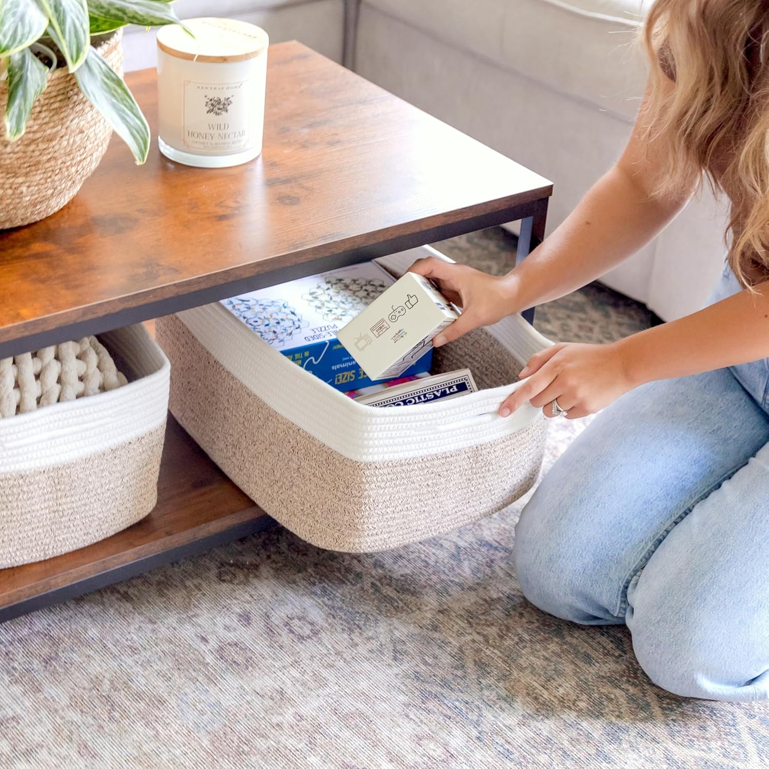 NaturalCozy Storage Baskets - 3-Pack Cotton Rope Bins for Organizing | 16.8”x13”x7.6” | Versatile Toy, Laundry, and Closet Storage