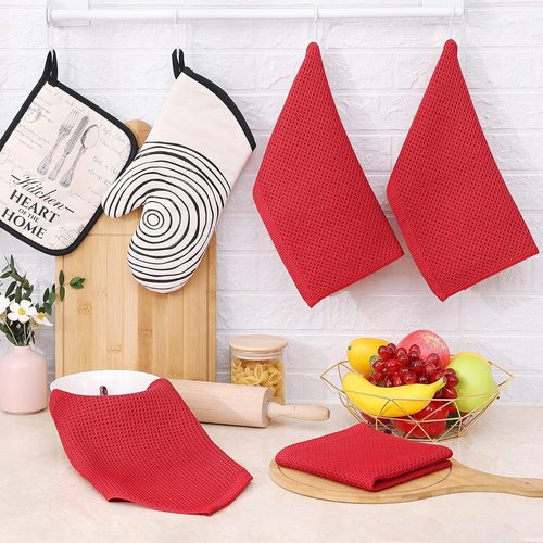 Homaxy 100% Cotton Dish Cloths - Ultra Soft, Absorbent & Quick Drying | 12 x 12 Inches, 6-Pack, Red