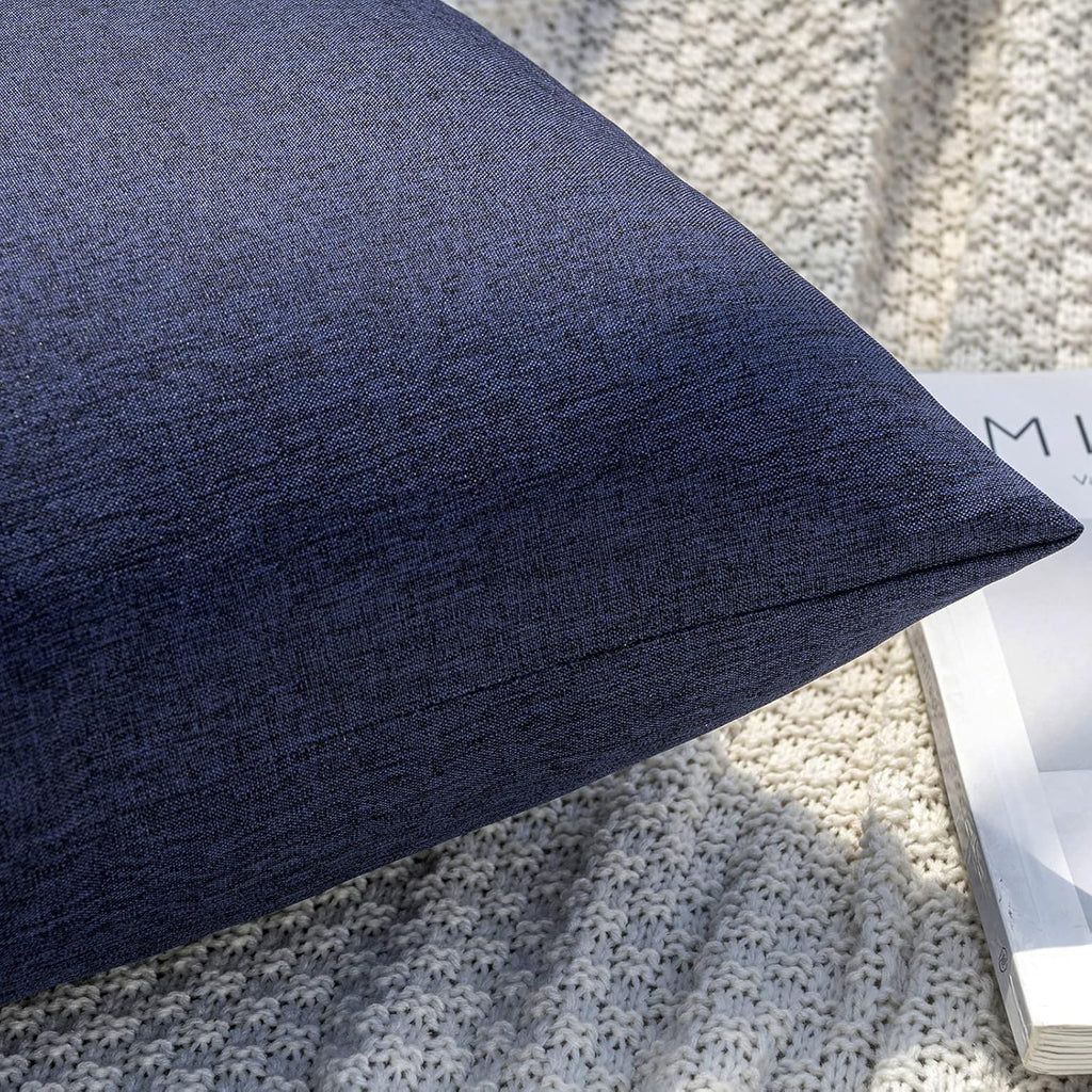 MIULEE Decorative Outdoor Throw Pillow Covers - Waterproof Faux Linen Cushion Cases | Pack of 2, 22x22 Inch, Navy