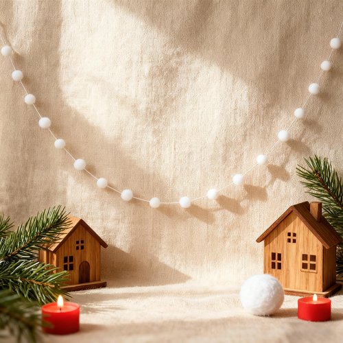DCJHFJ White Wool Felt Pom Pom Garland Ball Winter Garland Christmas Decorations for Mantle Fireplace Home Indoor Holiday Party Decoration