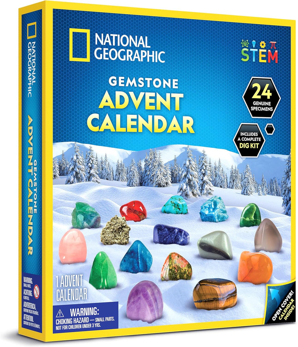 National Geographic 2025 Gemstone Advent Calendar - Limited Edition Kids' Countdown with 24 Gemstones & Mini Dig Kit