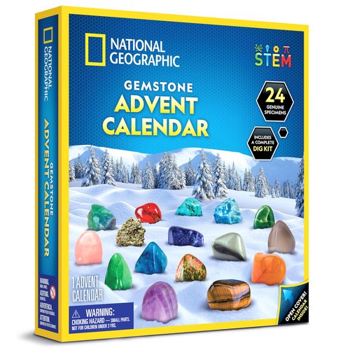 NATIONAL GEOGRAPHIC 2025 Gemstone Advent Calendar - Limited Edition Kids Advent Calendar with 24 Gemstones, Complete Rock Collection Christmas Countdown Calendar with Mini Gemstone Dig Kit