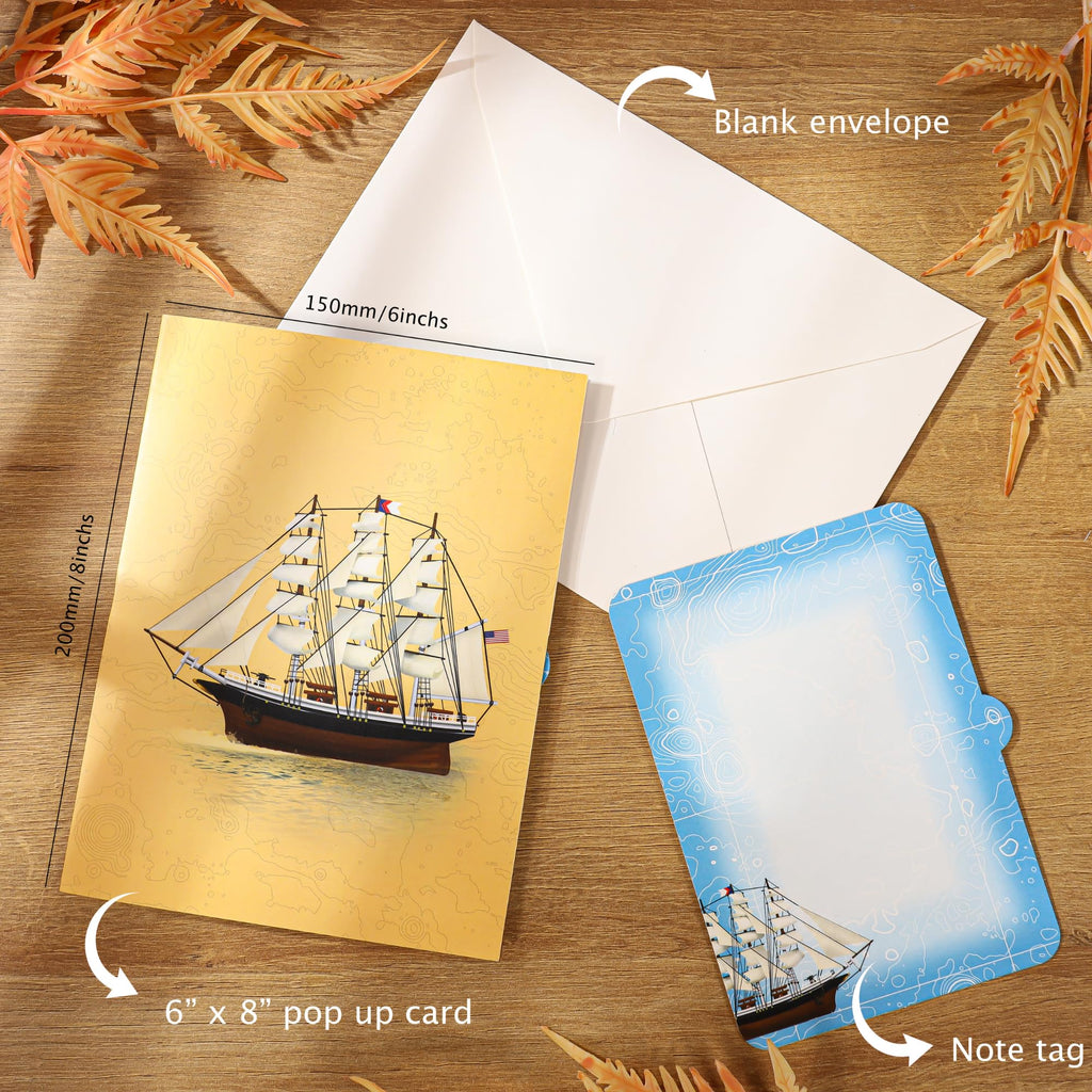Sailboat Pop Up Fathers Day Card for Men, 3D Ship, Ocean, Handmade Birthday Card, Ideal Gift for Father's Day, Retirement, Friendship for Dad, Husband, Grandfather, Men, Coworker, Boaters,Ocean Lovers