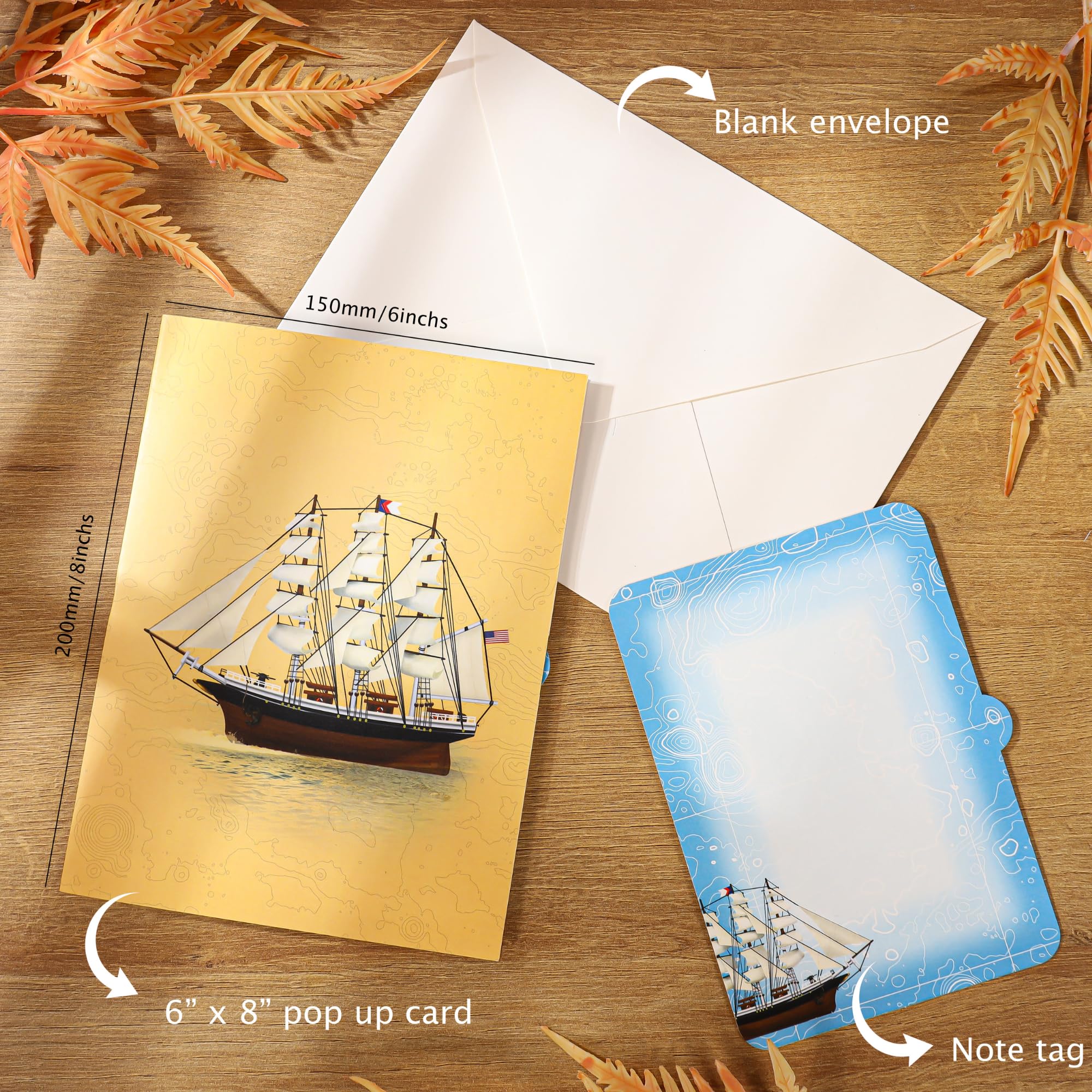 Sailboat Pop Up Fathers Day Card for Men, 3D Ship, Ocean, Handmade Birthday Card, Ideal Gift for Father's Day, Retirement, Friendship for Dad, Husband, Grandfather, Men, Coworker, Boaters,Ocean Lovers