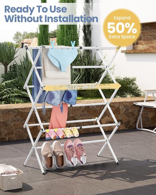 APEXCHASER Clothes Drying Rack - 3-Tier Expandable Metal Laundry Dryer | Collapsible White Towel Rack