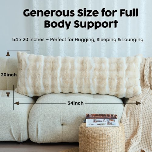 OMEO Winter Fluffy Full Body Pillow – Memory Foam Pregnancy Pillow, Nursing Pillow for Side Sleepers, Weighted Body Pillow for Adults, Beige Camel