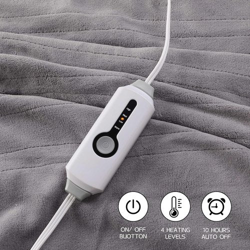Electric Heated Blanket 72"x84" Full Size, Soft Coral Fleece with 4 Heating Levels and 10 Hours Auto-Off, Machine Washable, Cozy Plush Fabric for Home, Light Gray