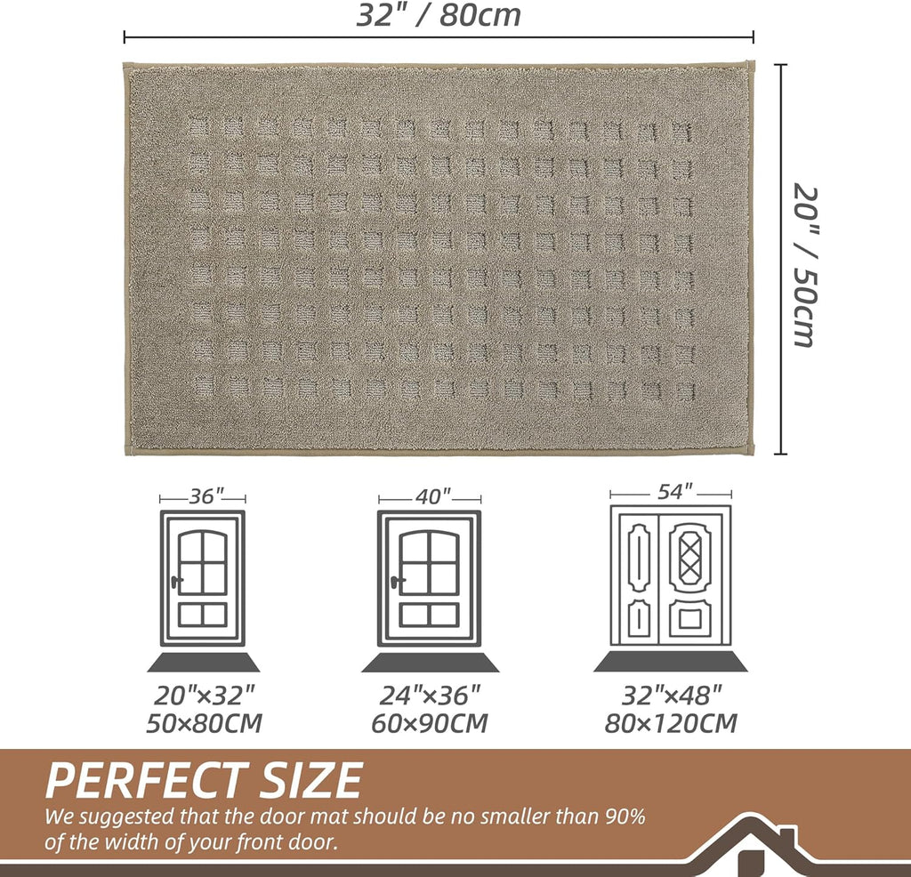 BEQHAUSE Indoor Door Mat - Non-Slip, Absorbent Washable Rug | 20"x32" Low Profile Waffle Design in Beige