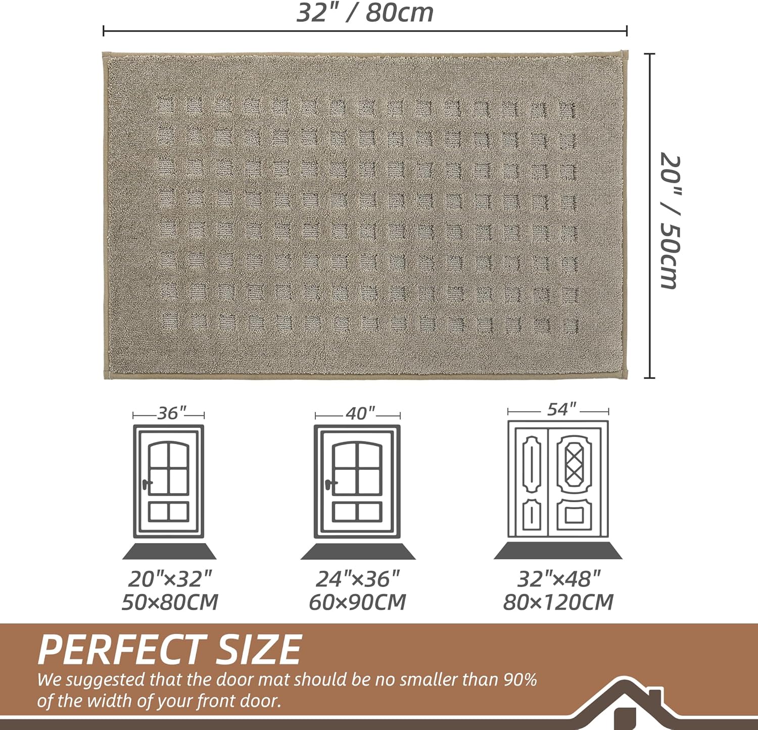 BEQHAUSE Indoor Door Mat - Non-Slip, Absorbent Washable Rug | 20"x32" Low Profile Waffle Design in Beige