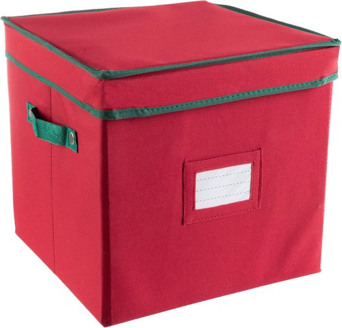 Elf Stor Christmas Decor Storage Box - Red Oxford Canvas Ornament Cube With 64 Compartment Dividers | Pack of 6