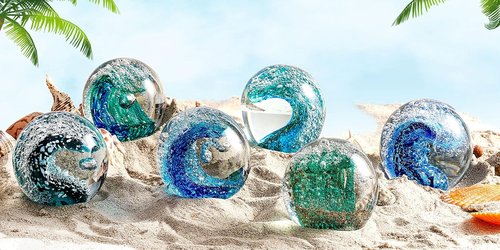 EUSTUMA Hand Blown Glass Figurine - Ocean Waves Paperweight | Unique Home Decor for Ocean Lovers