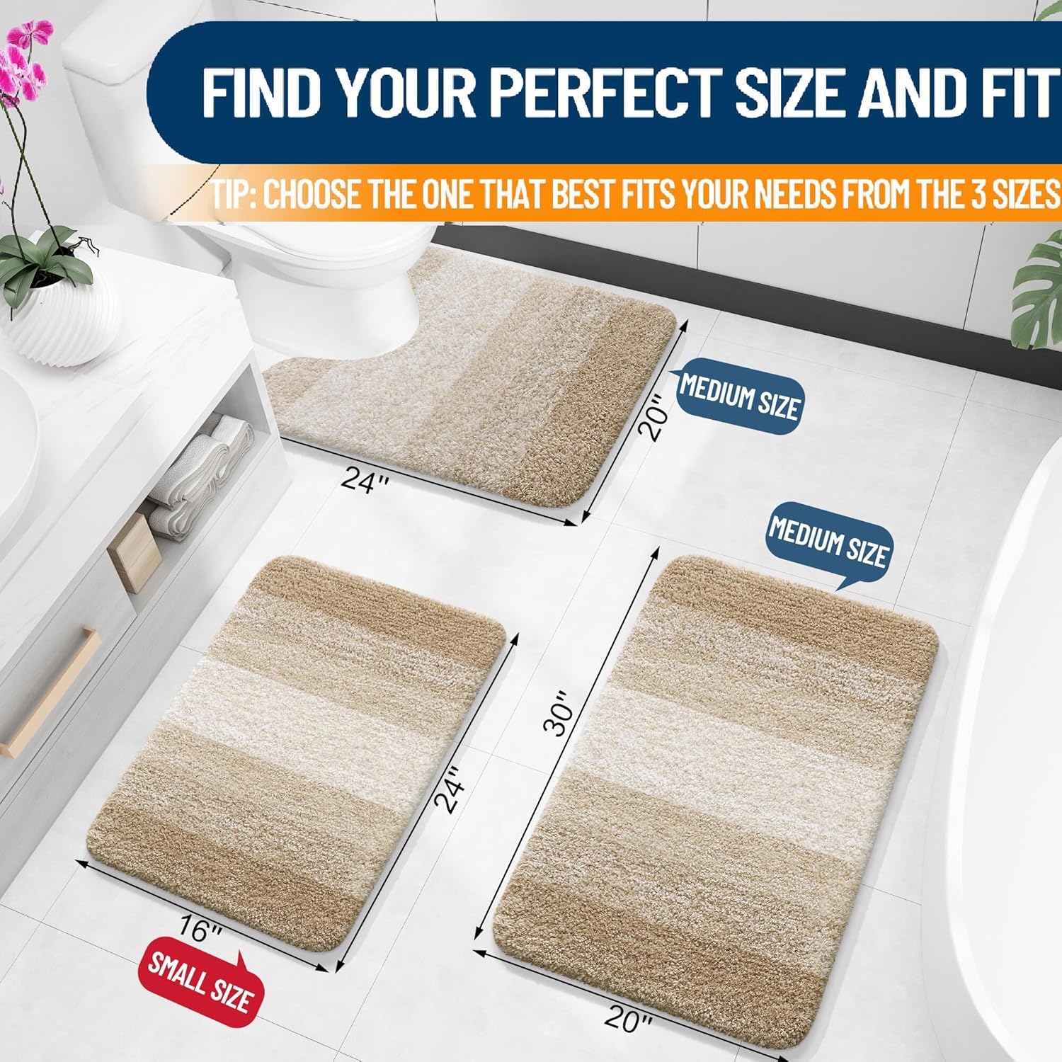 OLANLY Bath Rugs Mat - Extra Soft Microfiber, Quick Dry & Machine Washable - 24x16, Tan Color
