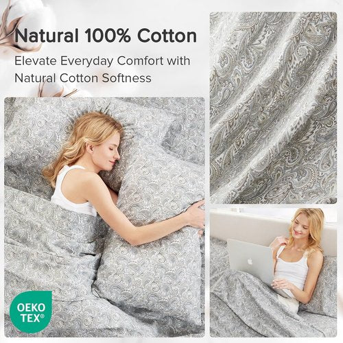 Comfort Spaces King Cotton Sheets - Soft, Breathable & Naturally Cool | 4-Piece Paisley Set with 14" Pocket
