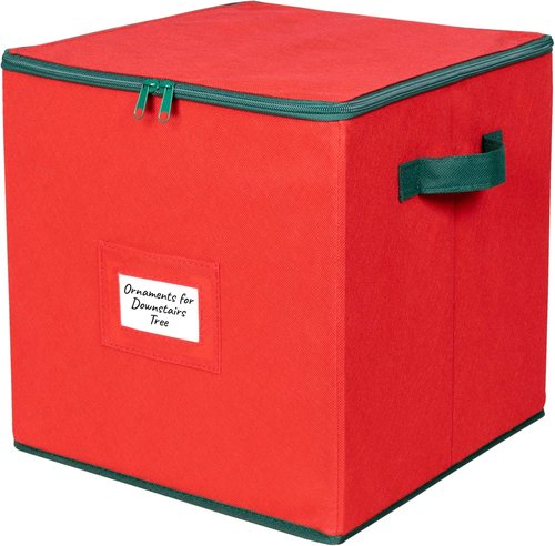 HOLDN’ STORAGE Christmas Ornament Storage Box - Adjustable Compartment for 64 Ornaments | Red 3” x 3”