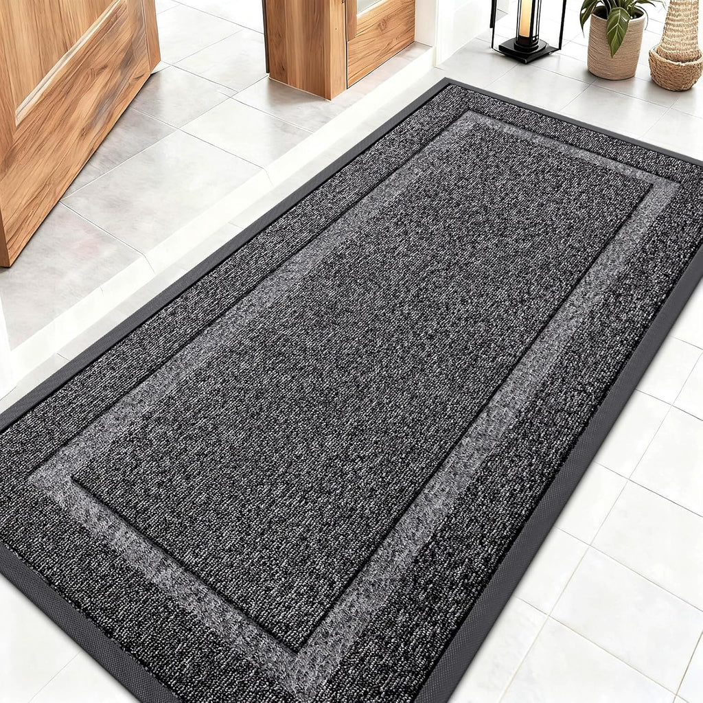 OLANLY Indoor Outdoor Front Door Mat - Waterproof All-Season Doormat, Low Profile, Easy Clean | 47x23, Black and White
