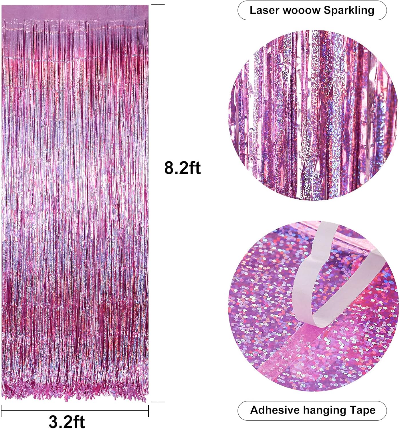Skylety Purple Fringe Backdrop Curtains - 4 Pack Tinsel Foil Streamers for Party Decor | 3.2 x 8.2 Feet
