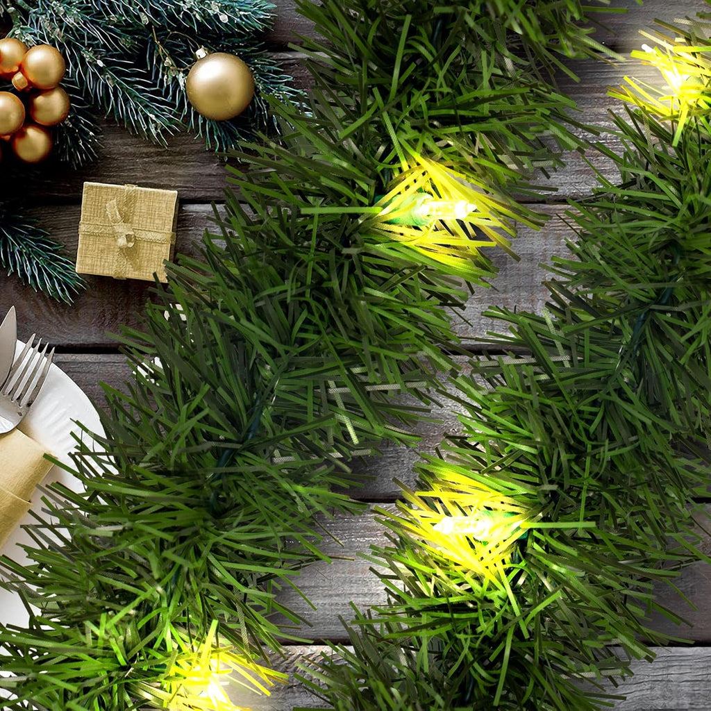 WATERGLIDE 49FT Lighted Christmas Garland - Pre-Lit Greenery with 100 Clear String Lights | Indoor/Outdoor Holiday Decor
