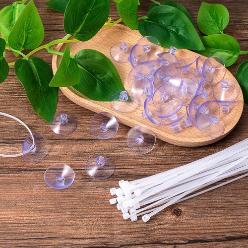 ANCIRS 30pcs Suction Cups - 25mm Rubber Holders with 50 Transparent Zip Ties for Home & Aquarium Decor