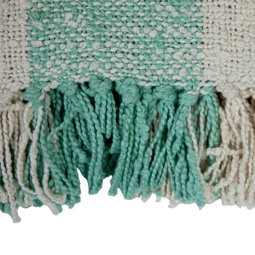 Creative Co-Op Hand-Woven Cotton Throw with Plaid Pattern and Fringe, Mint and Cream