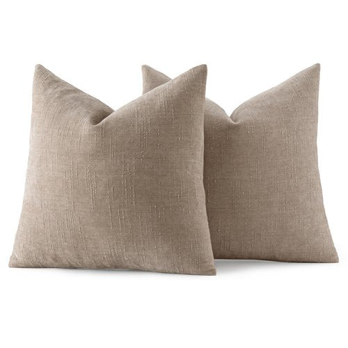 MIULEE Pack of 2 Decorative Throw Pillow Covers Soft Chenille Throw Pillows Solid Textured Cushion Covers for Couch Sofa Bedroom Living Room 20x20 Inch,Light Taupe